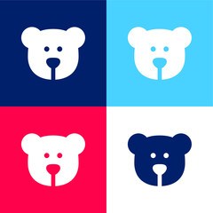 Bear blue and red four color minimal icon set