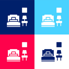 Bedroom blue and red four color minimal icon set