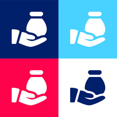 Bag blue and red four color minimal icon set
