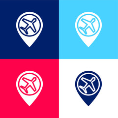 Airport blue and red four color minimal icon set
