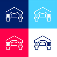 Antique Building blue and red four color minimal icon set