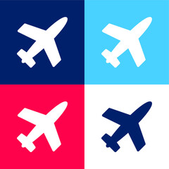 Airplane Filled Shape blue and red four color minimal icon set
