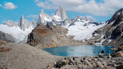 Panorama view of Fitz Roy and laguna de los tres in Argentina