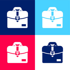 Briefcase blue and red four color minimal icon set