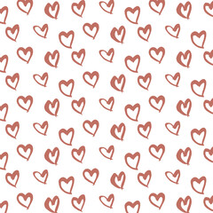Vector pattern of red hearts on a white background. Hand drawing. Ink brush. Minimalism