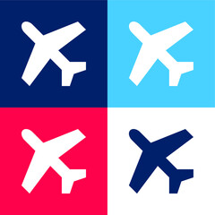 Airplane blue and red four color minimal icon set