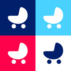 Baby Cradle Silhouette blue and red four color minimal icon set