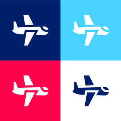 Airplane blue and red four color minimal icon set