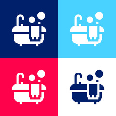 Bathtub blue and red four color minimal icon set