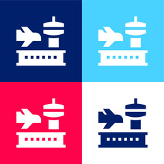 Fototapeta na wymiar Airport blue and red four color minimal icon set