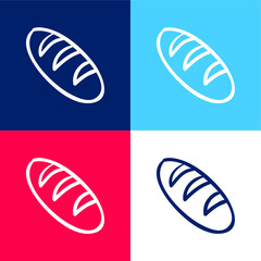 Bread Baguette Outline blue and red four color minimal icon set