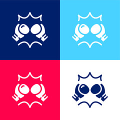 Boxing Gloves blue and red four color minimal icon set