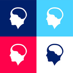 Brain Inside Human Head blue and red four color minimal icon set