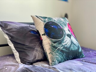 pillows on a bed decor staging home design cats sunglasses 