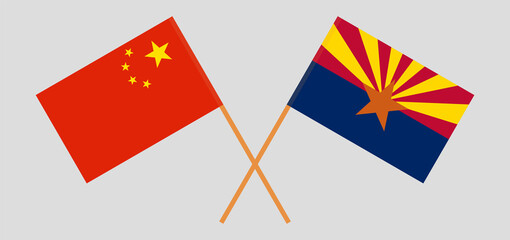 Crossed flags of China and the State of Arizona. Official colors. Correct proportion