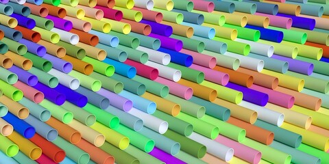 Disposable plastic colorful drinking straws. 3d illustration