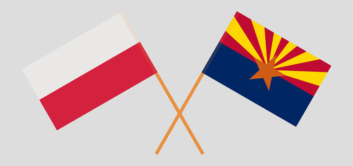 Crossed flags of Poland and the State of Arizona. Official colors. Correct proportion