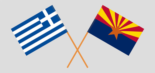 Crossed flags of Greece and the State of Arizona. Official colors. Correct proportion