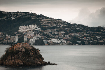 Aerial photography of an island in the bay of Acapulco Mexico