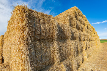 Stack of hay bales in the Palouse hills.