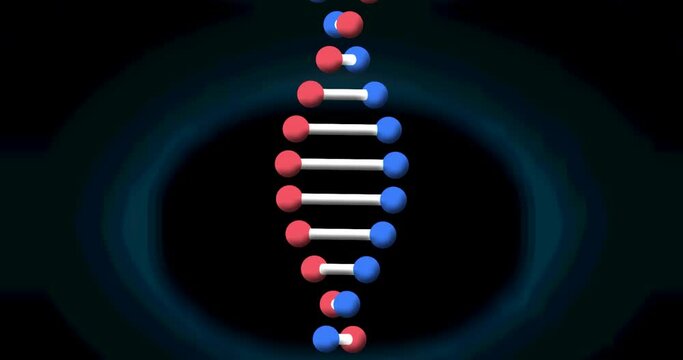 Animation of dna strand spinning on blue background