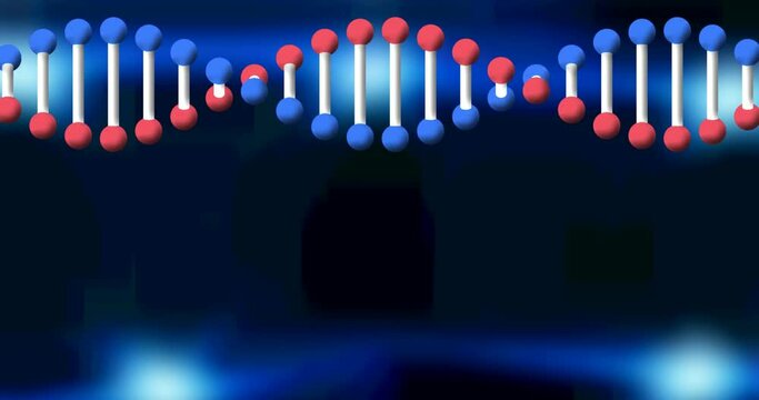 Animation of dna strand spinning on blue background