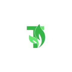 Letter T logo leaf icon design concept