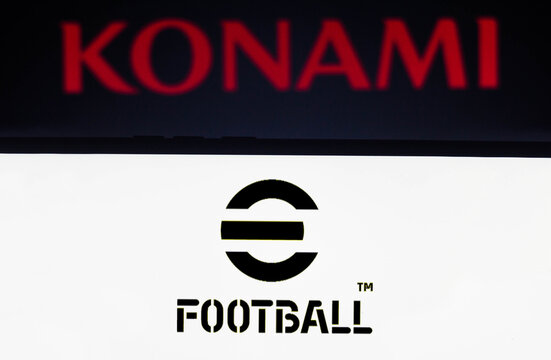 July 21, 2021, Brazil. In this photo illustration the eFootball logo game seen displayed on a smartphone. Konami reveals that Pro Evolution Soccer (PES) will be called eFootball.