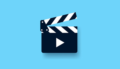 Movie clapper vector symbol - Video and film production icon on light blue background