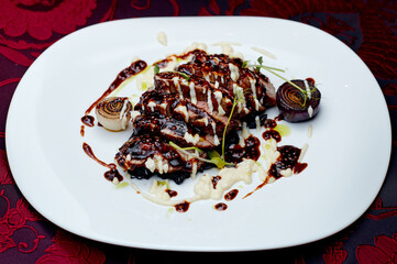 chopped beef steak with sauce