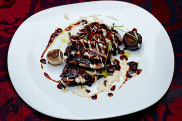 chopped beef steak with sauce