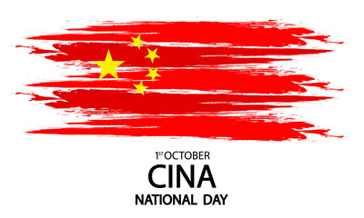 Watercolor flag for the national day of china, vector art illustration.