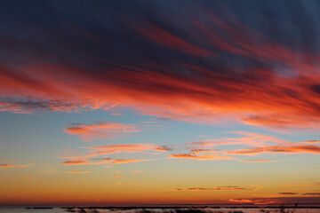 red sunset over the sea