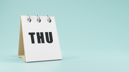 THU Thursday on  paper desk  calendar  3d rendering