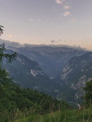 Fototapeta na wymiar Valley of the Julian Alps in the morning in Triglav national park, Slovenia