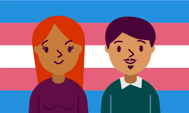 Mujer y hombre trans con bandera