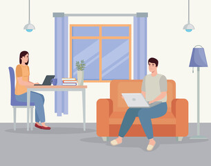 people working at home