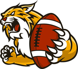 A aggressive wildcat holding a football in its claws Sport Mascot Design