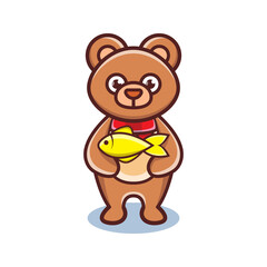 cartoon animal cute bear holding a fish