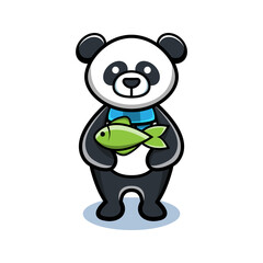 cartoon animal cute panda holding a fish