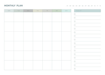 Note, scheduler, diary, calendar planner document template illustration. monthly plan form. - obrazy, fototapety, plakaty
