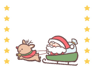 そりに乗るサンタクロースとトナカイと星のフレーム