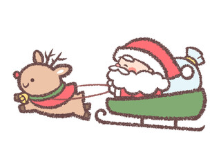 そりに乗るサンタクロースとトナカイ