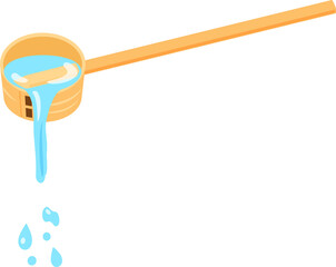 傾けた木製のひしゃくと注がれる水