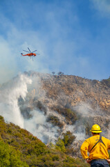 Fototapeta na wymiar Santa Barbara County Wildfire. Aerial Firefighting