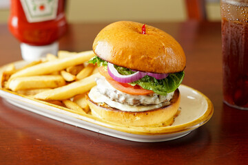 Cheeseburger with French fries