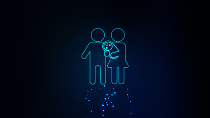 Neon family icon on dark background. Vector illustrated symbol.