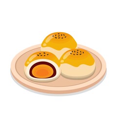 Half of Chinese moon cake, food illustration, dessert made from egg yolk, Mid-autumn festival dessert, vector illustration icon cartoon isolated