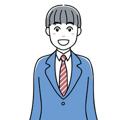 A facial expression of a smiling high school boy