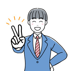 A high school boy making a V sign
